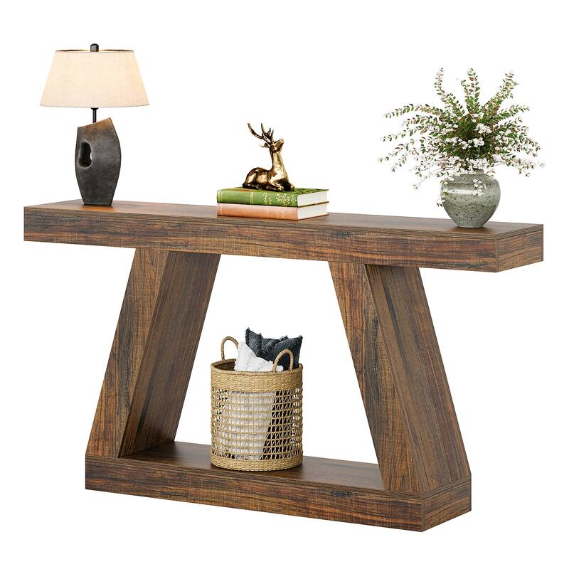 55 Inches Farmhouse Wood Console Sofa Table with Storage - 11.81" D x 55.12" W x 31.5" H