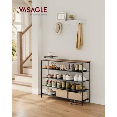 Shoe Rack, 5 Tier Shoe Storage Rack for 20-24 Pairs of Shoes,Shoe Organizer for Entryway,with 4 Fabric Shelves and Wooden Top