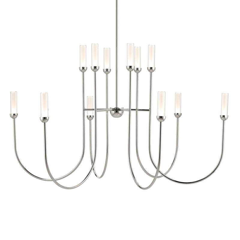 Moraine 50 Inch LED 12 Light 2-Tier Chandelier in Polished Nickel