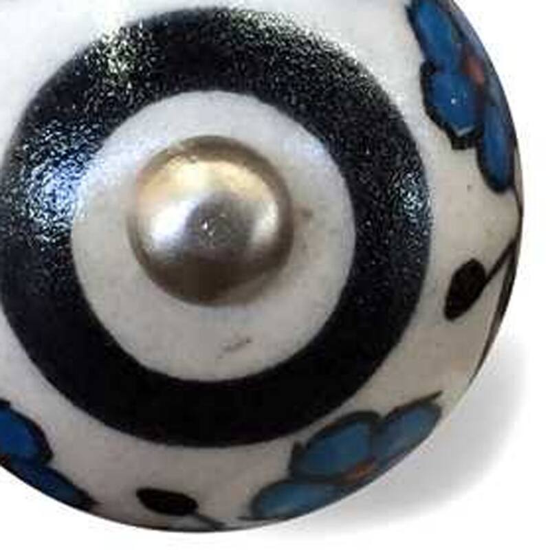 Set of 12 Ceramic Round Knobs with Silver Finish for Cabinets Drawers or Doors in White Black Navy - 1.5" X 1.5" X 1.5"