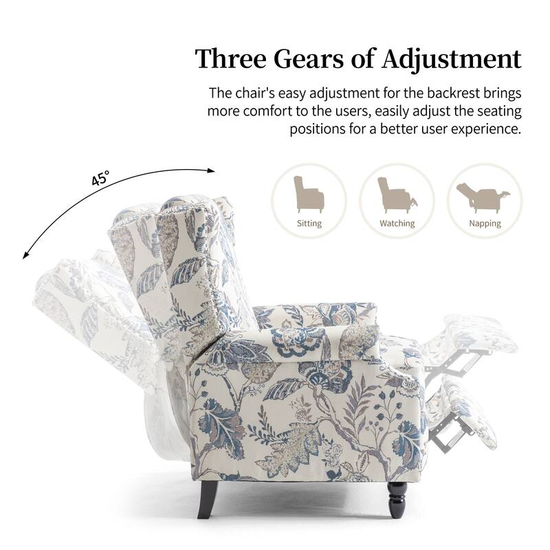 UIXE Roderich Farmhouse Floral Print Push Back Recliner Chair
