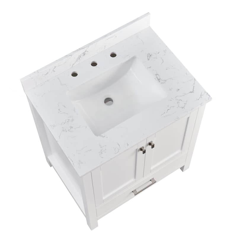 StarrySky 30 inch Undermount Single Sink Bathroom Vanity with Engineered Carrara Marble Top