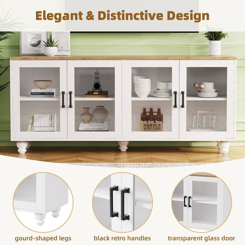 TV Storage Console for TVs up to 70" Media TV Console Table w/ 2 Cabinets, Glass Door Entertainment Center for Living Room