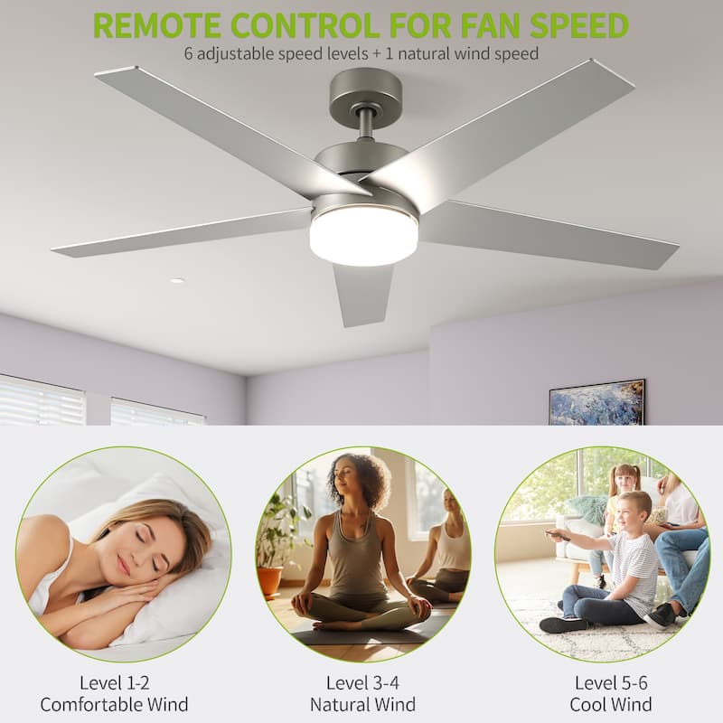 Ceiling Fan 52" with Lights and Remote, 5 Blade Ceiling Fan with Dimmable Light - 53"