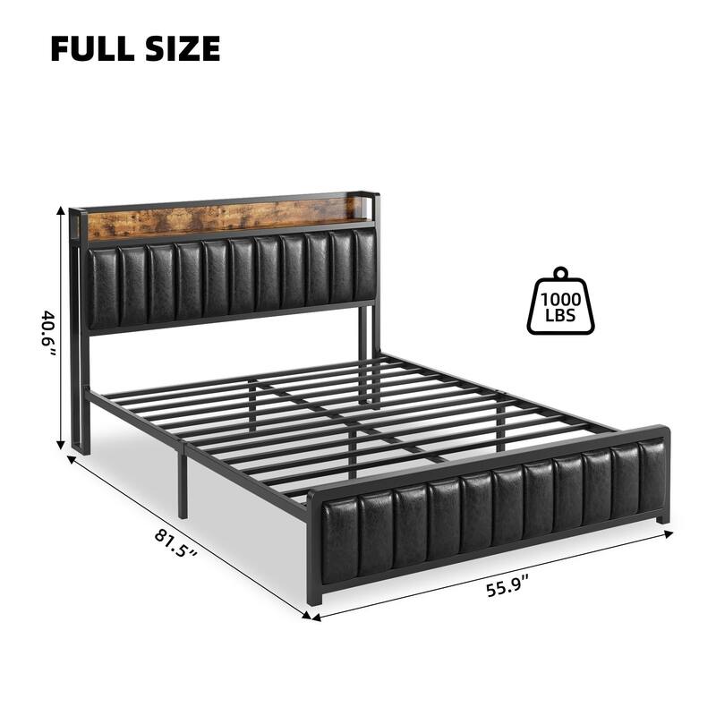 Upholstered Bed Frame with Charging Station