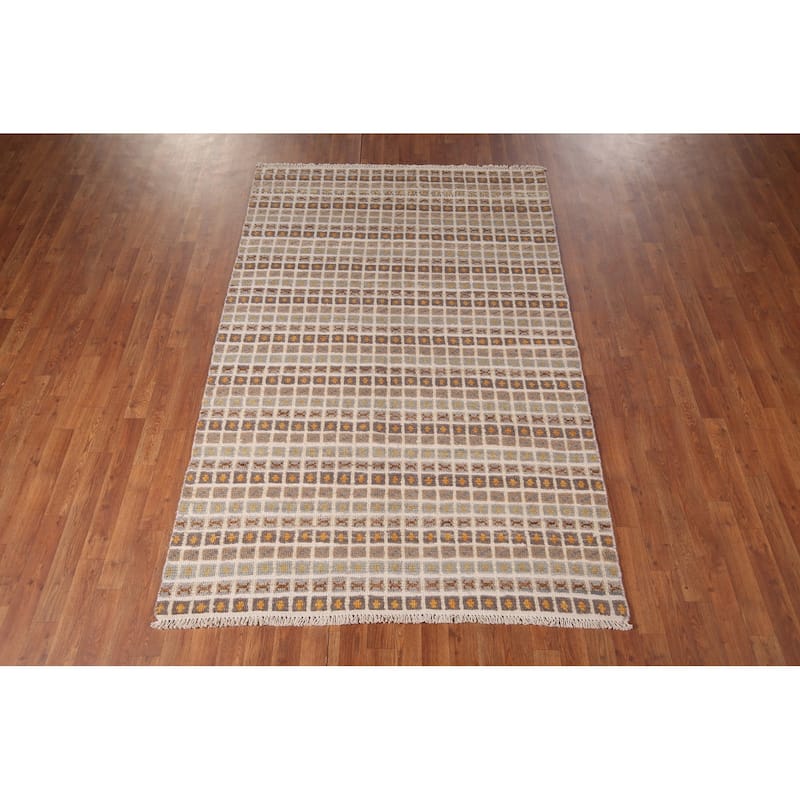 All-Over Checkered Moroccan Area Rug Handmade Wool Carpet - 4'11"x 7'6"