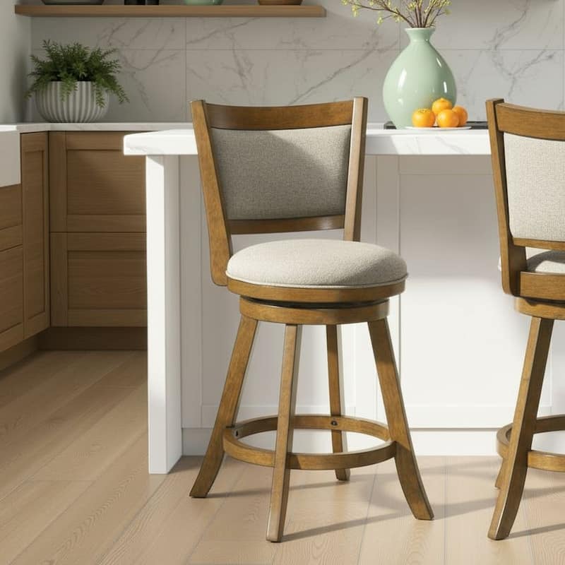 Aiden Modern Farmhouse Swivel Wood Counter Height Kitchen Bar Stool in Sepia Brown Finish with Fabric Upholstered Seat - Set of 4 - Gray - Counter Height