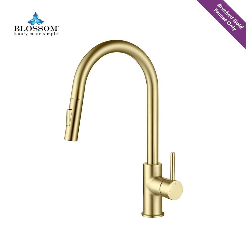 Blossom Solid Pull-Down Kitchen Faucet w/ 360 Swivel, Single Handle - Gold