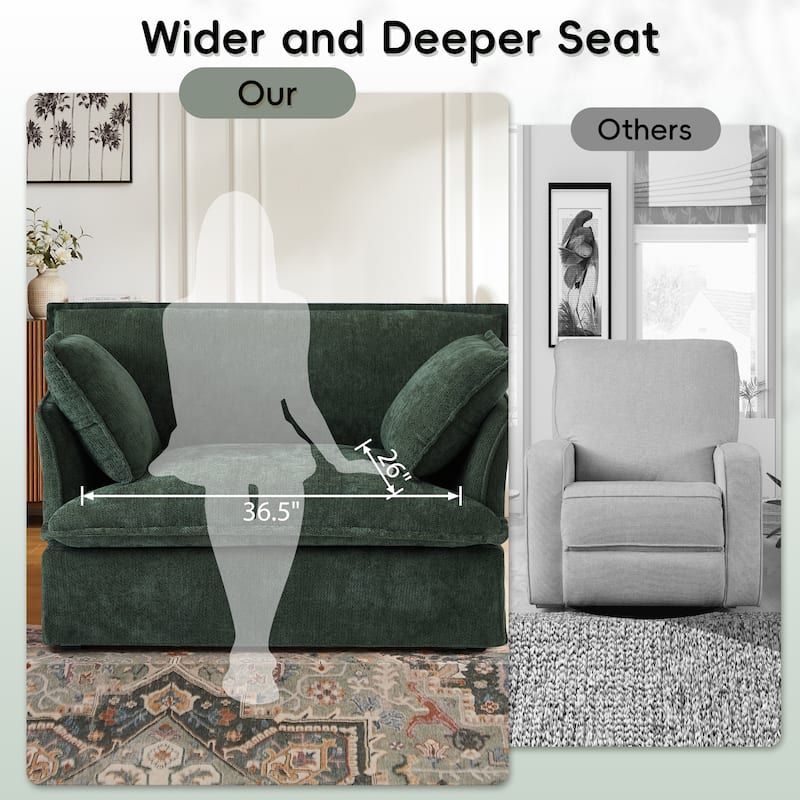 Chenille Armchair, Accent Chair with Dual-Port Charging and Throw Pillows, Modern Deep Wide Seat Design Cloud-Like Single Sofa