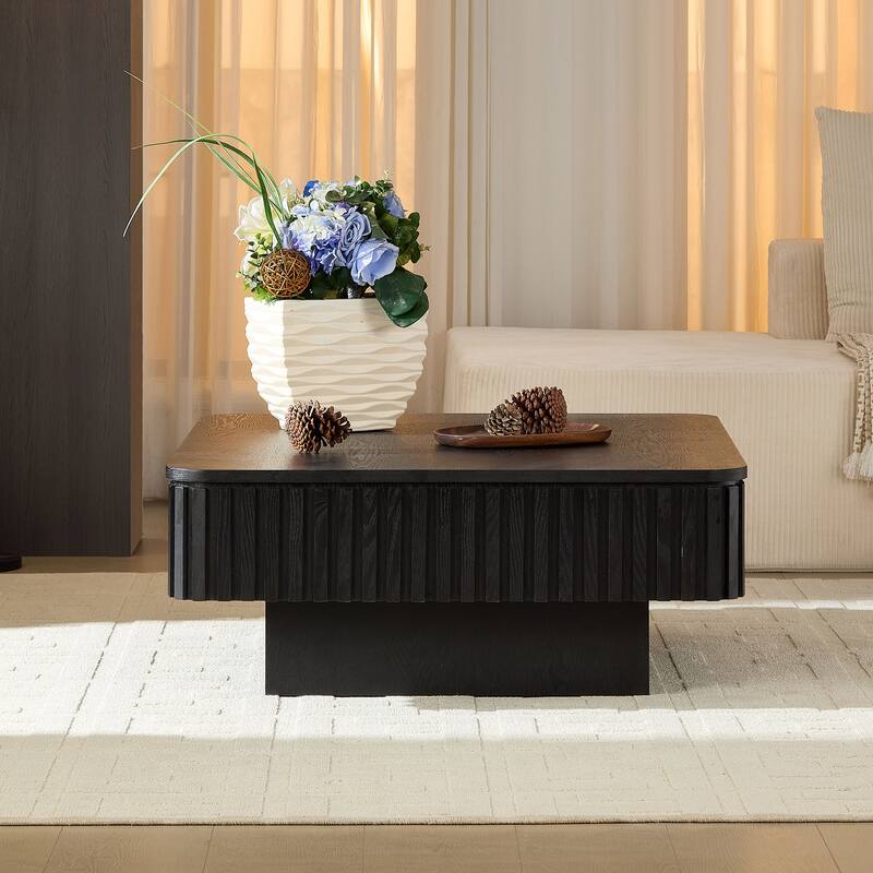 35.43 Inch Handcraft Drum Coffee Table Square Coffee Table,Lift Top Wooden Coffee Table with Hidden Storage Space