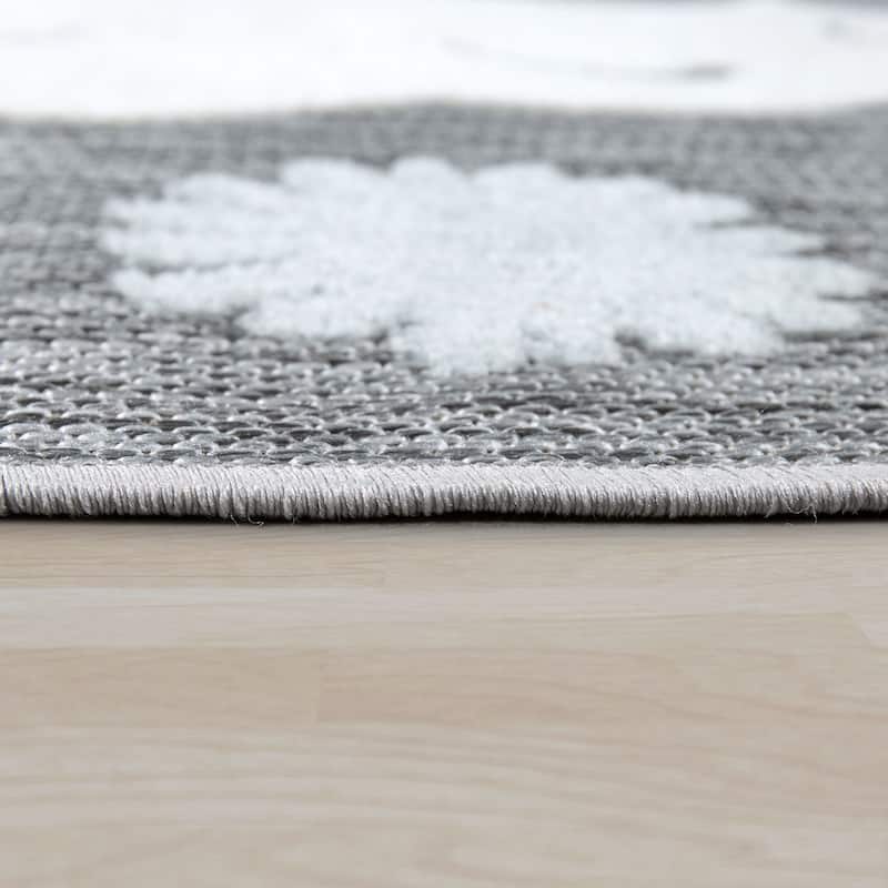 Animal Motif Kids Rug with Cute Llama Children Play Mat in Grey