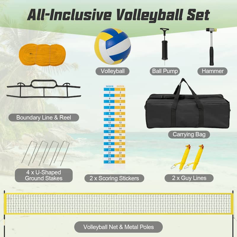Gymax Portable Outdoor Volleyball Net Set Height Adjustable Poles