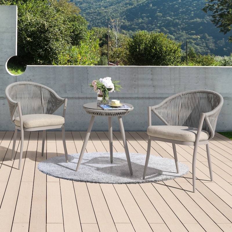 Nuu Garden 3pcs Aluminum Patio Bistro Conversation Set with Cushions - Beige