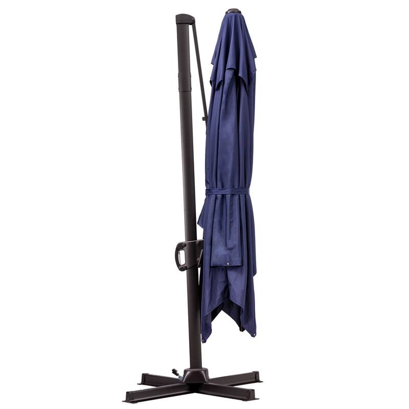 Outdoor 9 x 11 Ft Cantilever Patio Umbrella 360 Degree Rotation with Wheel Base