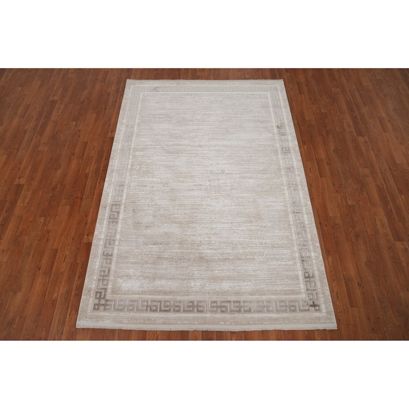Machine Made Oriental Polyester Carpet Geometric Beige & Ivories Distressed Area Rug - 7' 5'' X 5' 2''