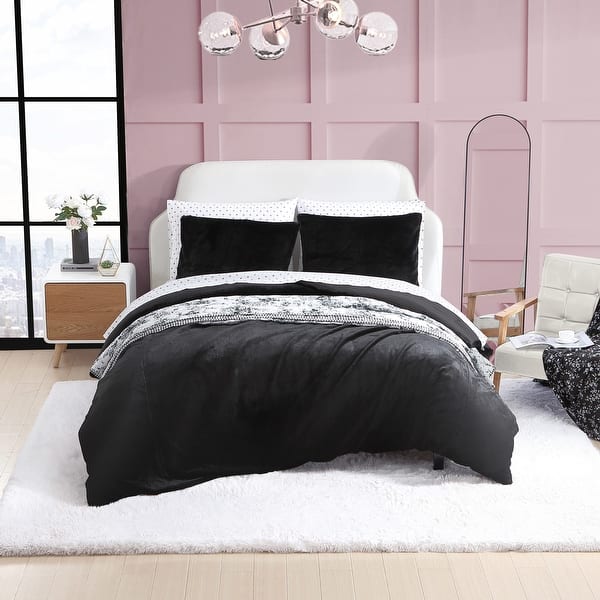 slide 2 of 11, Betsey Johnson Solid Faux Fur Black Duvet Cover Set