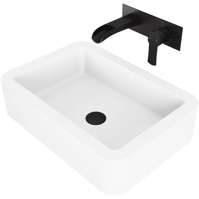 Vigo Petunia 22-3/4" Matte Stone� Vessel Bathroom Sink with Cornelius - Matte Black