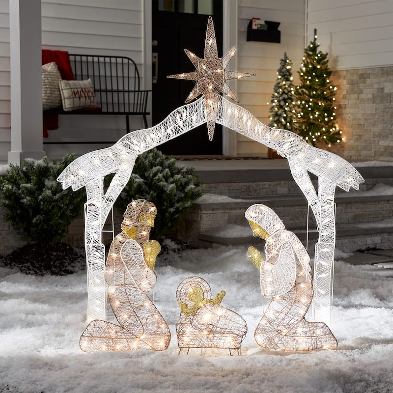 National Tree Company 55 in. Pre-lit Nativity Scene Outdoor Decoration - White - 55 in