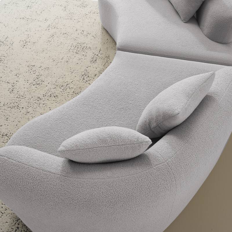 Curved 4-Seater Full Compression Sponge Teddy Velvet Sofa for Small Spaces & Apartments, No-Assembly