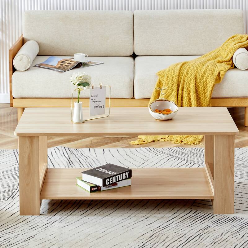 Modern and practical walnut textured coffee tables. The double layered coffee table is made of MDF material
