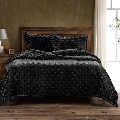 HiEnd Accents Stella Solid Color Faux Silk Velvet Romantic Modern Rustic 1 Piece Quilt