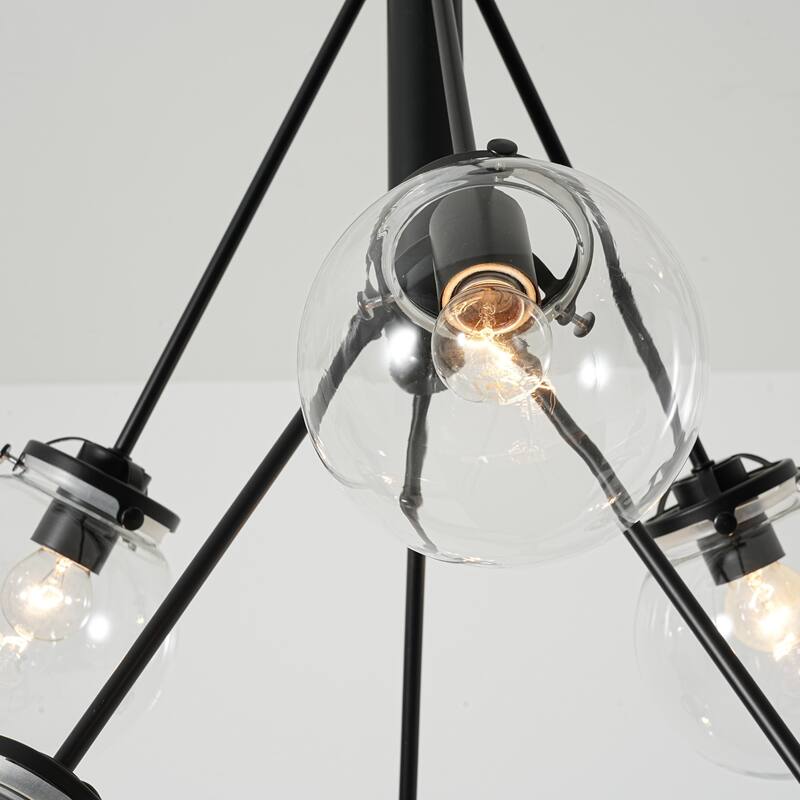 6-Light Modern Glam Sputnik Brass/Matte Black Finish Dimmable Chandelier with Clear Glass Globe for Living & Dining Room