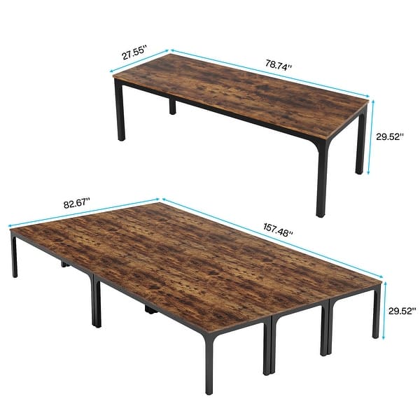 6.5ft Conference Meeting Seminar Business Table Set For 16-20 Person (Set Of 6) - X-Shaped Legs-Brown+Black