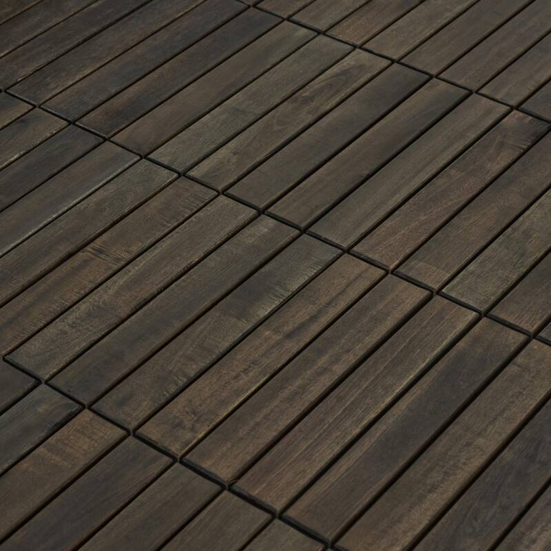 10 PCS Interlocking Deck Tiles Striped Pattern, 12" x 12" Dark Brown Square Acacia Hardwood Outdoor Flooring