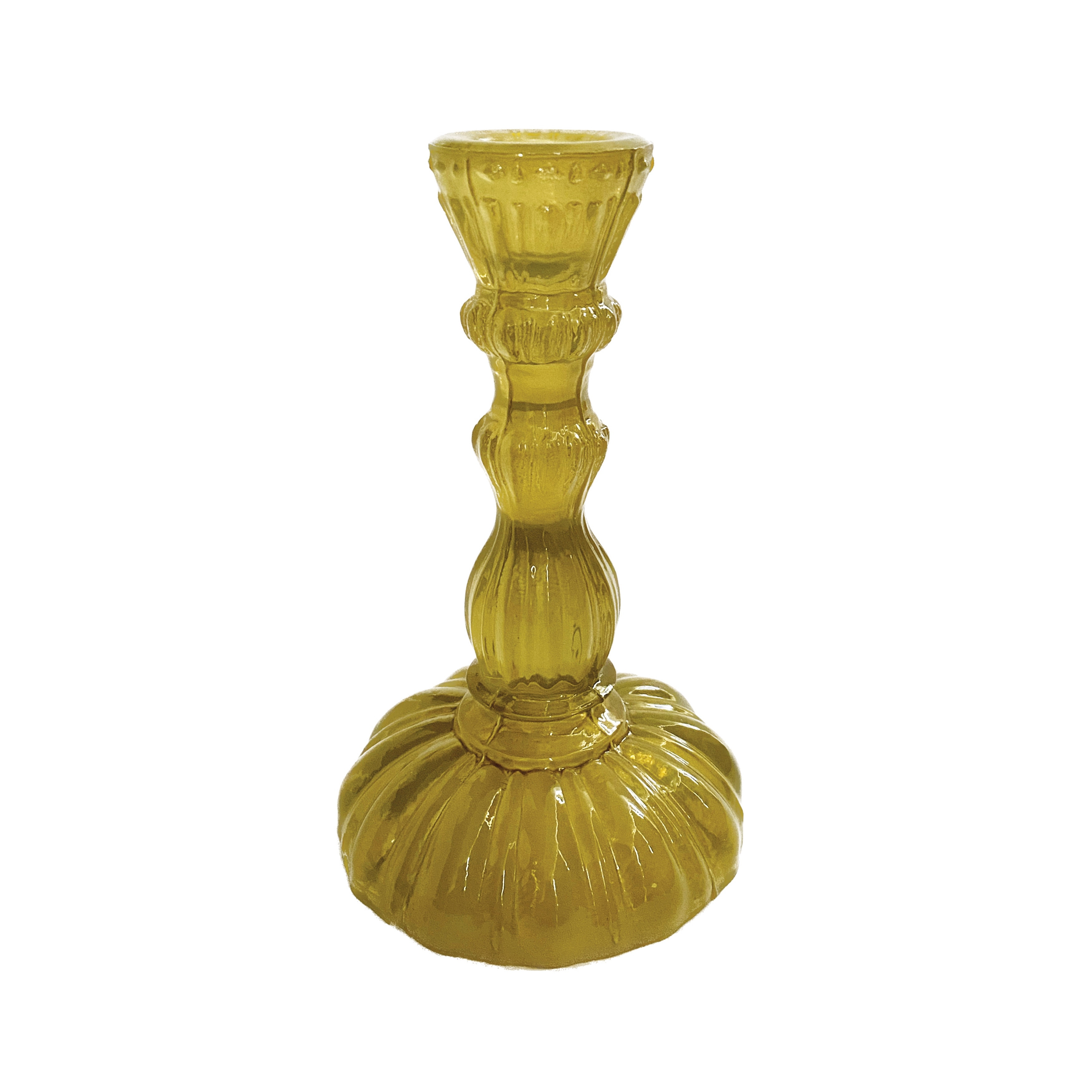 Embossed Reclaimed Glass Taper Holder - 3.3"L x 3.3"W x 5.8"H