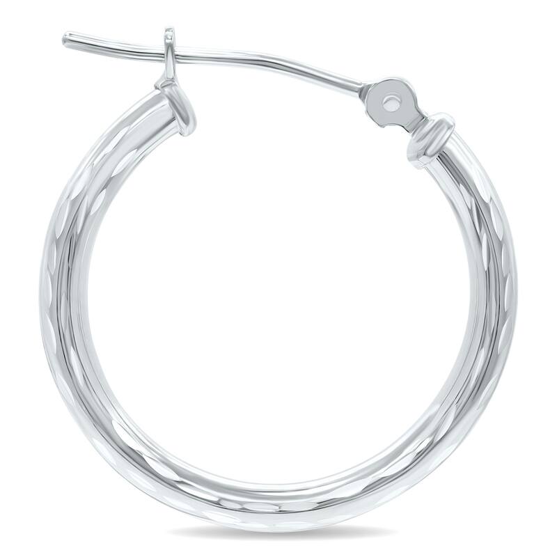 Marquee Jewels 14K White Gold Shiny Diamond Cut Engraved Hoop Earrings (18mm)