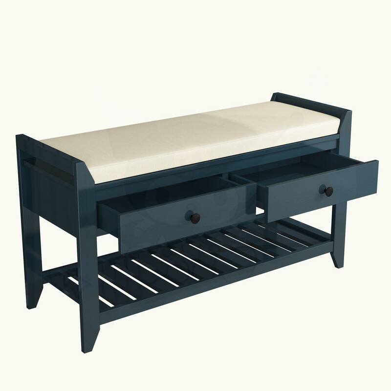 Shoe Rack with Cushioned Seat and Drawers