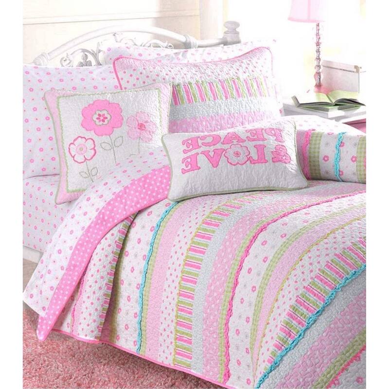 Taylor & Olive Sunfish Pink Pastel Cotton Quilt Bedding Set - 2 Piece - Twin