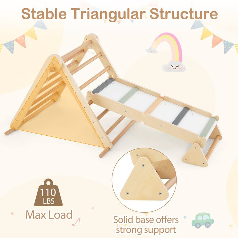 Gymax 3-in-1 Pikler Triangle Climbing Set Kids Montessori Climbing