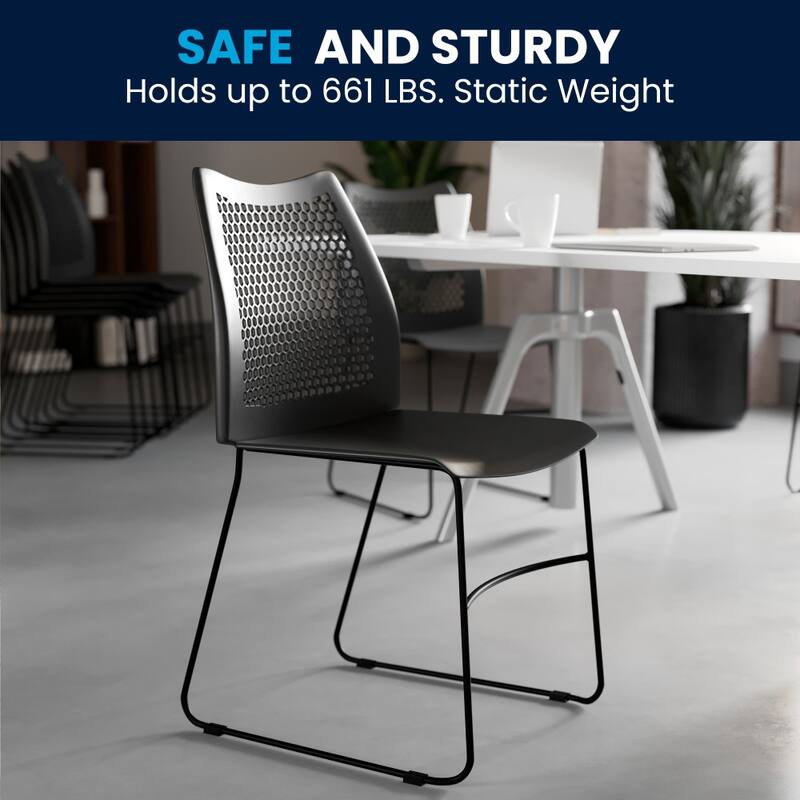 5 Pack 661 lb. Capacity Stack Chair with Air-Vent Back and Sled Base