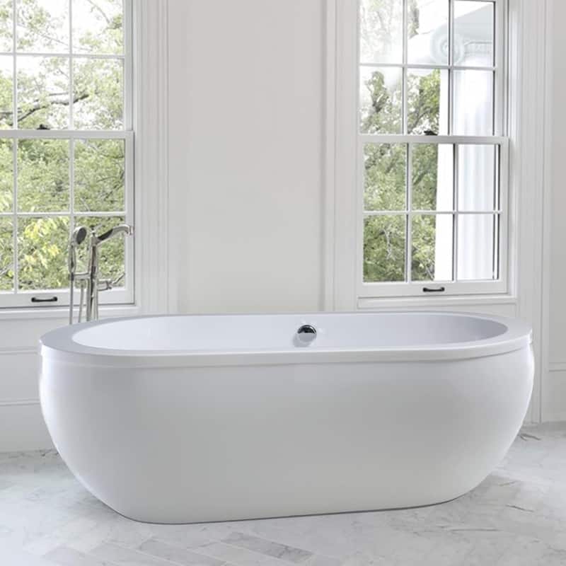 Vanity Art 71-inch Freestanding Acrylic Bathtub Stand Alone Soaking Tub with Polished Chrome Round Overflow & Pop-up Drain - 71 - 71 - White