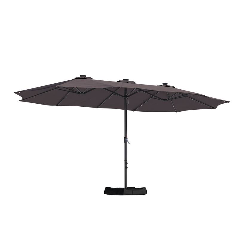 15-ft. Rectangular Crank Double-sided Outdoor Market Umbrella Solar LED Lighted Patio Umbrella with Base Included