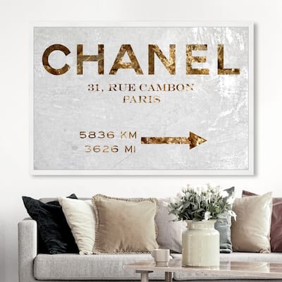 Oliver Gal 'Couture Road Sign' Fashion and Glam Framed Wall Art Prints Road Signs - Gold, White