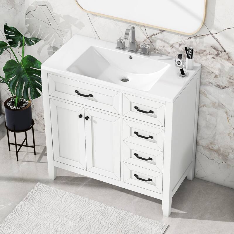 36" Bathroom Vanity with Sink Combo, Black Bathroom Cabinet with Drawers, Solid Frame and MDF Board