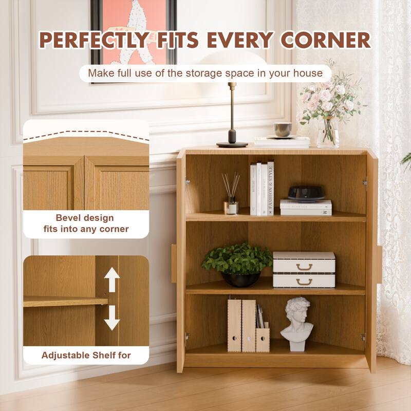 Corner Cabinet Wooden Corner Storage Organizer Cabinet with Adjustable Shelves
