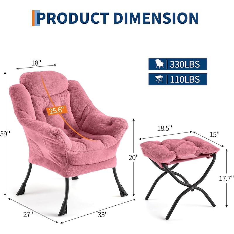 Adjustable Foldable Velvet Lounge Single Sofa Chair for Living Room & Bedroom