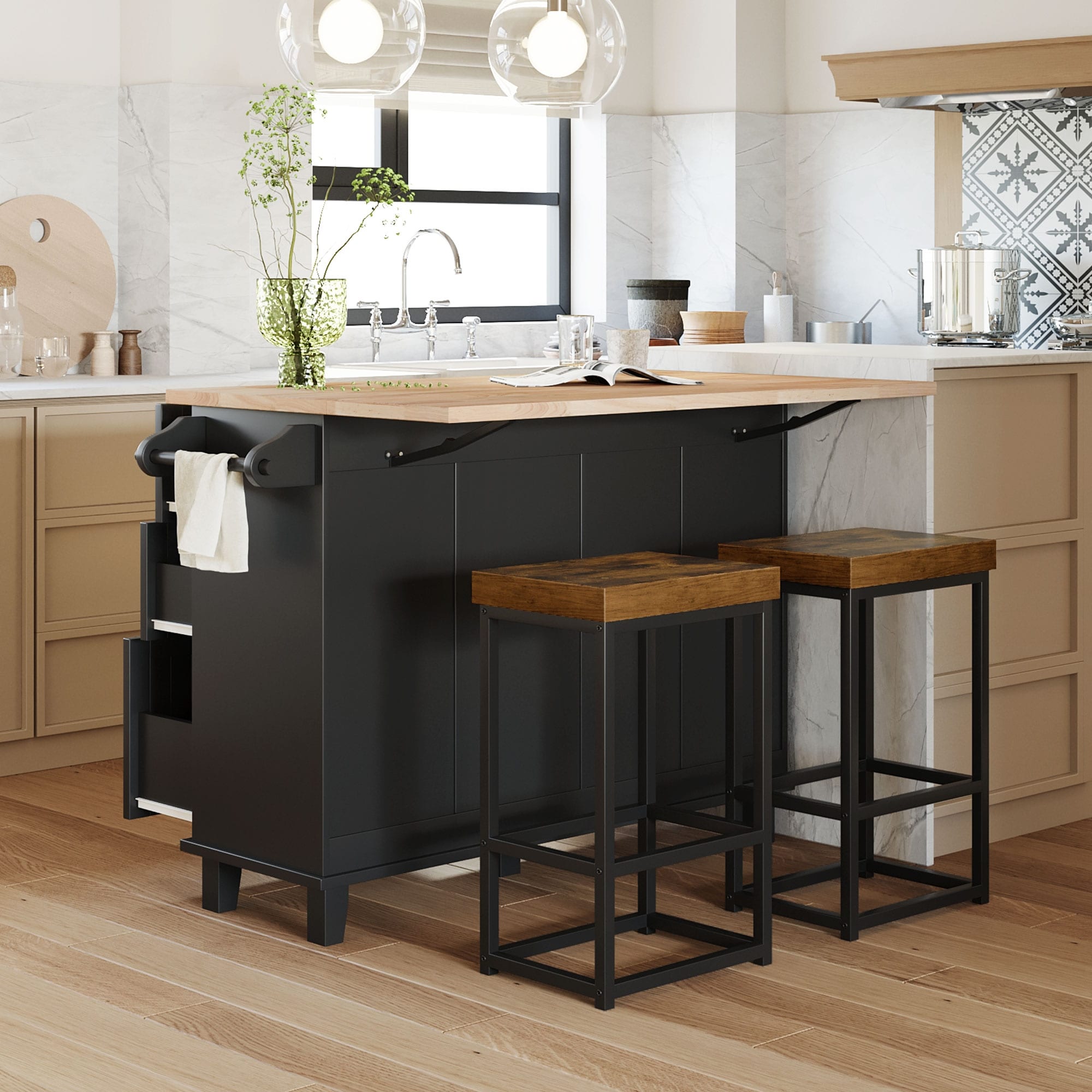 Kitchen island cart with chairs discount