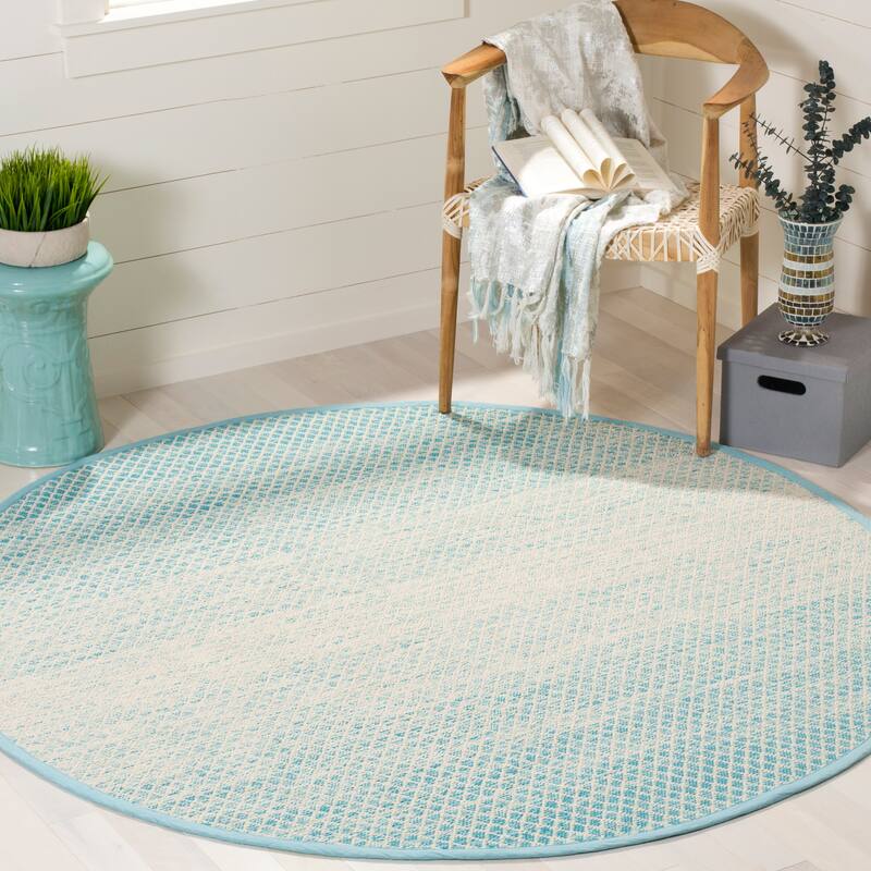SAFAVIEH Handmade Flatweave Montauk Geert Cotton Rug - 6' x 6' Round - Turquoise/Ivory