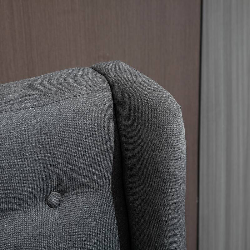 Grey Linen Upholstered Wingback Sofa with Rubberwood Frame and Button-Tufted Design for 2 Comfortable Seat