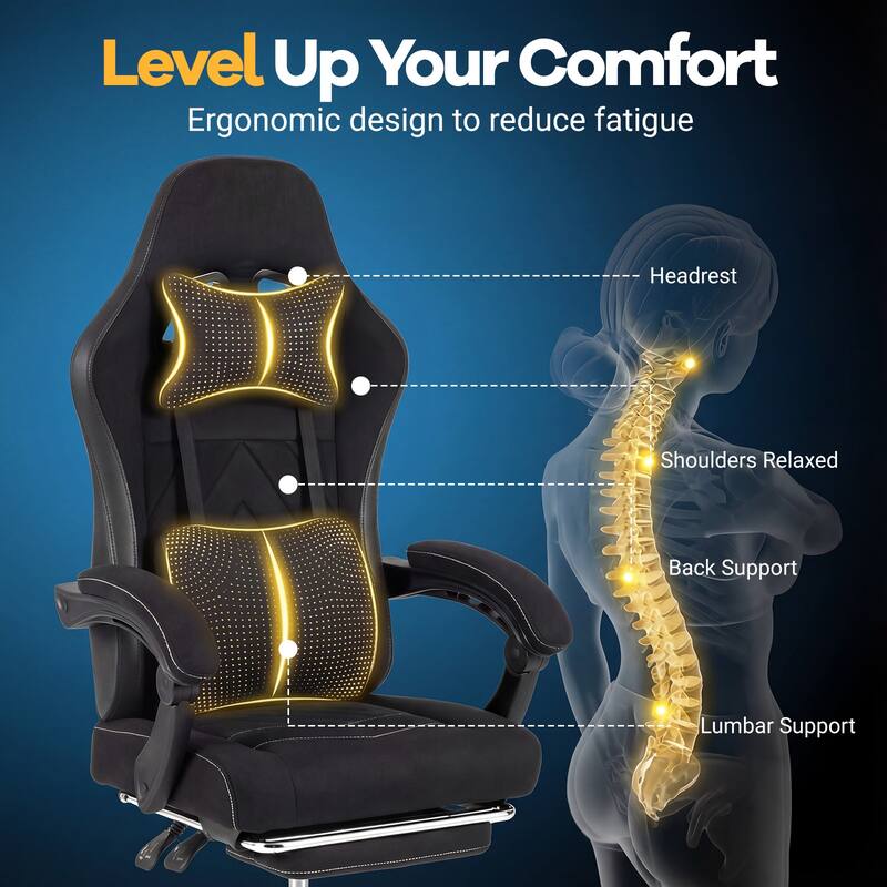 Gymax Gaming Chair w/Headrest Lumbar Support Linkage Armrests