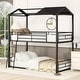 preview thumbnail 1 of 25, Twin over Twin Metal Bunk Bed with Half Roof, Guardrail, and Ladder, Premium Steel Slats Support, Ideal Kids' Furniture Black