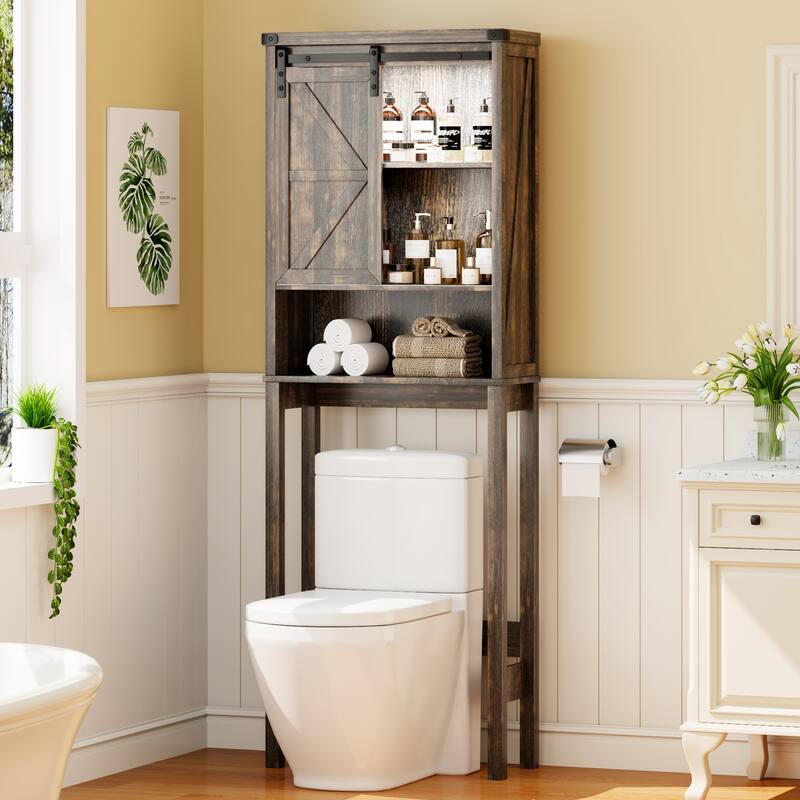 Freestanding Over The Toilet Storage - Oak Finish - Brown