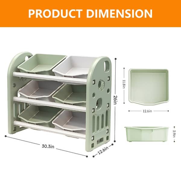 dimension image slide 1 of 4, Multi-functional Kids Toy Storage Organizer with HDPE Shelf and 6 Bins