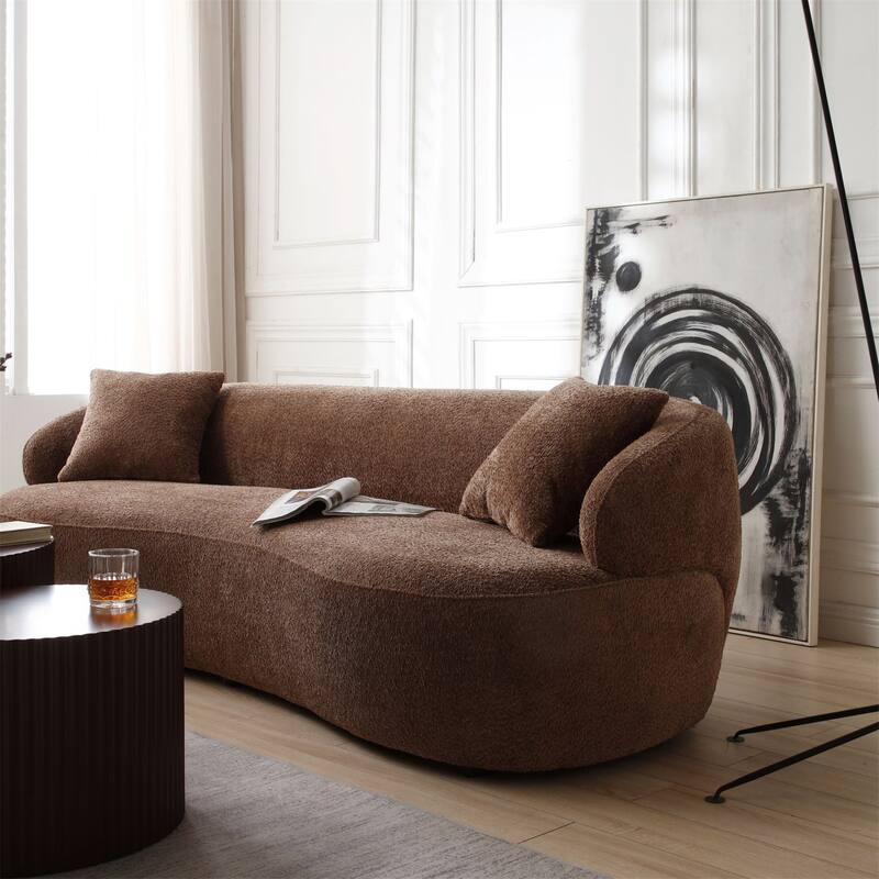 Modern Fabric Curved Sofa, 3 Seat Cloud Boucle Sofa