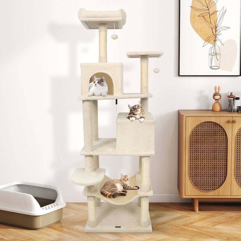 Costway 70” Cat Tree for Indoor Cats with Padded Top Perch, Dual - See Details