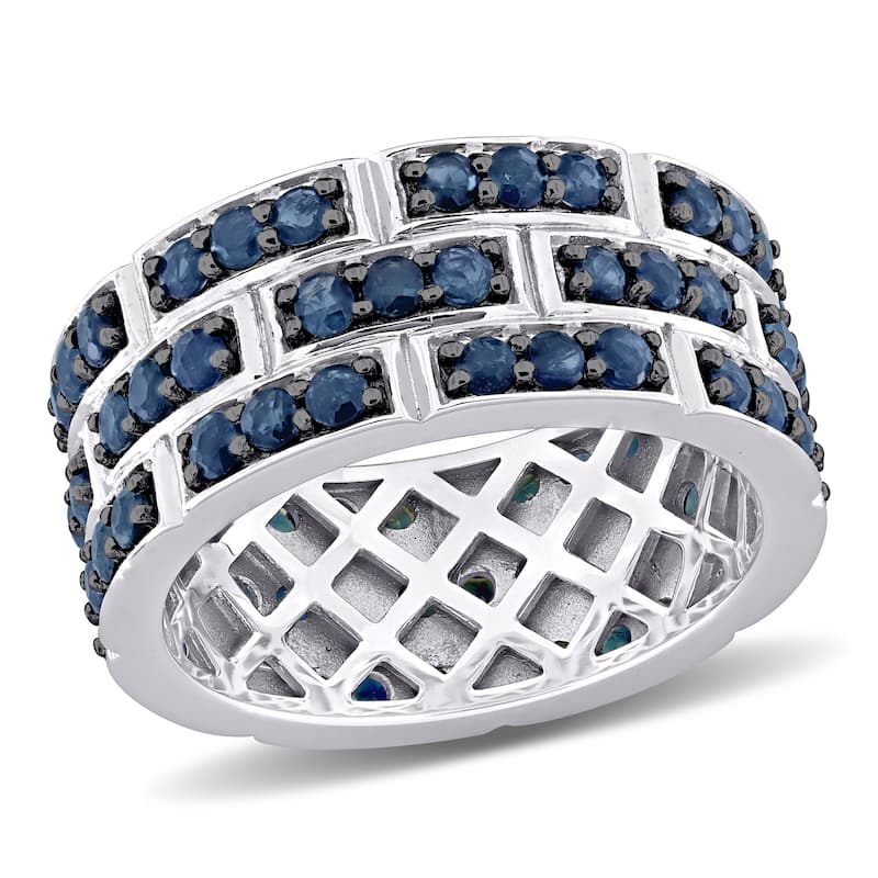 Miadora 3 5/8ct TGW Blue Sapphire Triple Band Ring in 14k White Gold